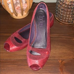 Indigo small wedge red leather shoes peep toe